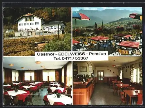 AK St. Nikolaus b. Kaltern, Gasthof-Pension Edelweiss in vier Bildern