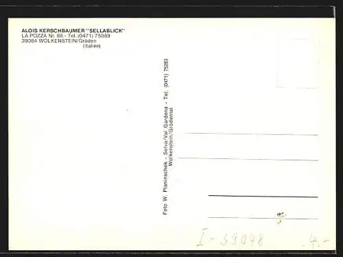 AK Wolkenstein /Gröden, Die Pension Sellablick v. Alois Kerschbaumer