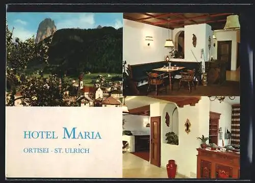 AK Ortisei, Das Hotel Maria v. Faust Moroder, mit Innenansichten