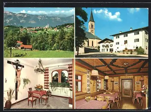 AK Aldein /Südtirol, Dorfplatz mit Gasthaus zur Krone v. Franzelin Andrä, Diele und Stube