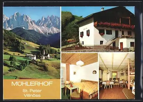 AK St. Peter /Villnöss, Das Gasthaus Mühlerhof mit Innenansichten