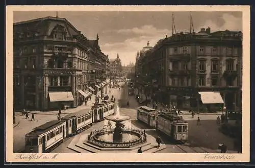 AK Frankfurt a.M., Strassenbahn biegt in die Kaiserstrasse ein