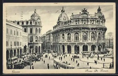 AK Genova, Piazza de Ferrari, Strassenbahn