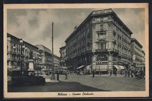 AK Milano, Piazza Cordusio, Strassenbahn