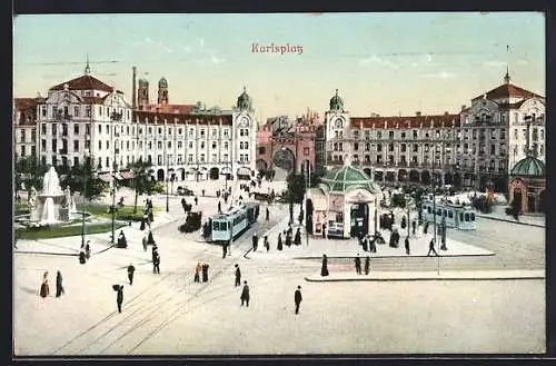 AK München, Karlsplatz, Strassenbahn