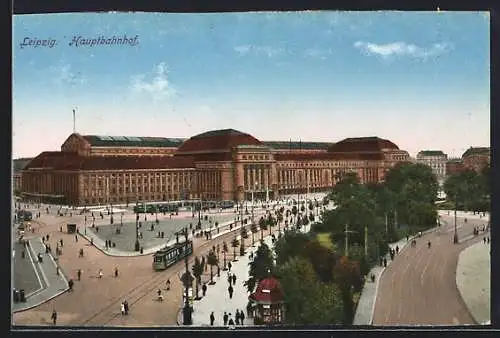 AK Leipzig, Strassenbahn am Hauptbahnhof