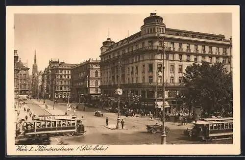 AK Wien, Blick in die Kärntnerstrasse mit Strassenbahn