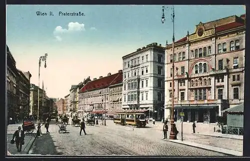 AK Wien, Blick in die Praterstrasse, Strassenbahn