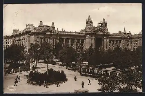 AK Budapest, Strassenbahn bei Börse