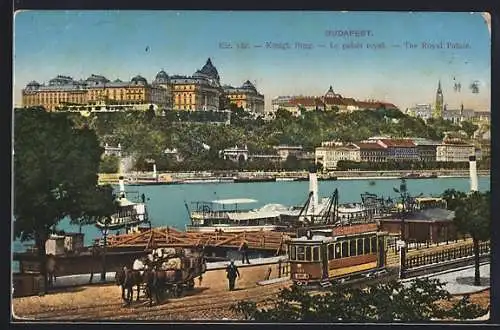 AK Budapest, Aussicht auf die königl. Burg, Strassenbahn