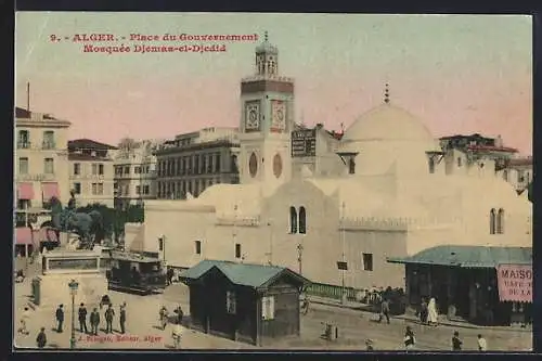 AK Alger, Mosquee Djemaa-el-Djedid, Strassenbahn