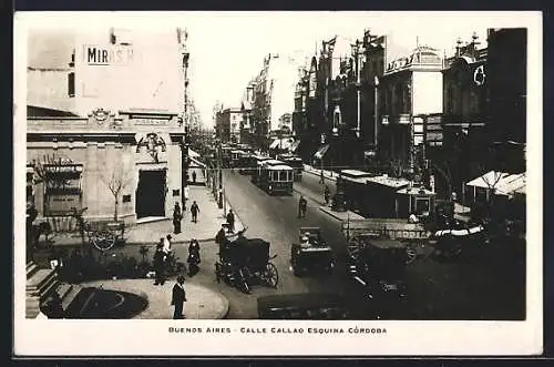 AK Buenos Aires, Calle Callao Esquina Cordoba, Strassenbahn