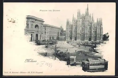 AK Milano, Piazza del Duomo, Strassenbahn