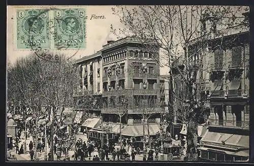 AK Barcelona, Rambla de Las Flores, Strassenbahn