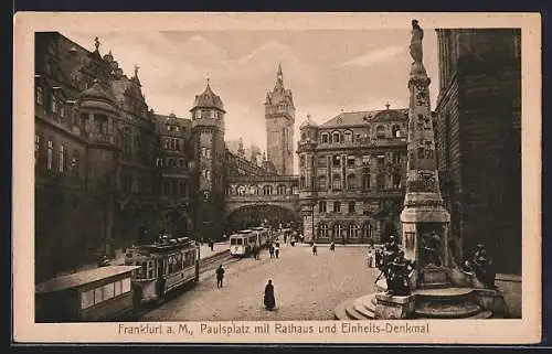 AK Frankfurt / Main, Strassenbahnen auf dem Paulsplatz