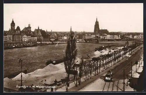 AK Frankfurt, Strassenbahn in der Mainpromenade