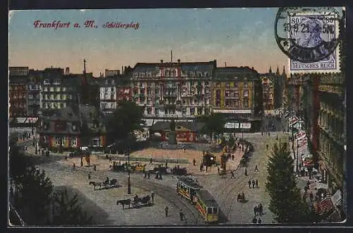 AK Frankfurt a.M., Blick über den Schillingsplatz, Strassenbahn