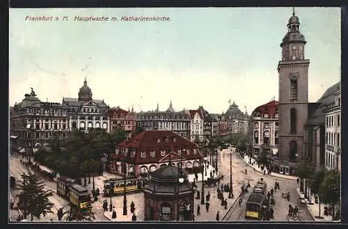 AK Frankfurt a. M., Hauptwache m. Katharinenkirche und Strassenbahnen