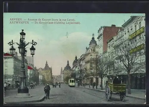 AK Anvers, Avenue de Keyser mit Strassenbahn