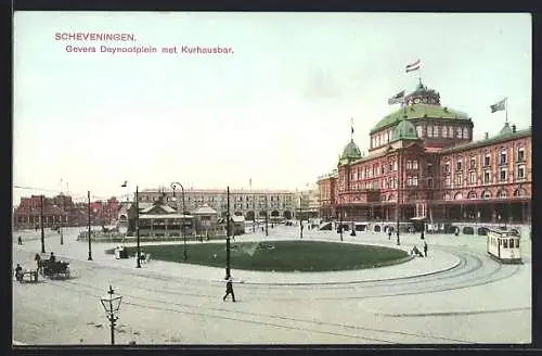 AK Scheveningen, Gevers Deynootplein met Kurhausbar, Strassenbahnen