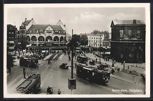 AK Rotterdam, Hofplein, Strassenbahn, Cafe de Kroon