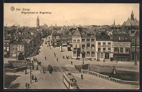 AK Den Haag, Wagenstraat en Wagenbrug, Strassenbahn