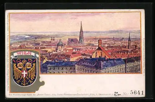 Künstler-AK Philipp + Kramer Nr. 5641: Wien, Teilansicht mit Kirche, Wappen