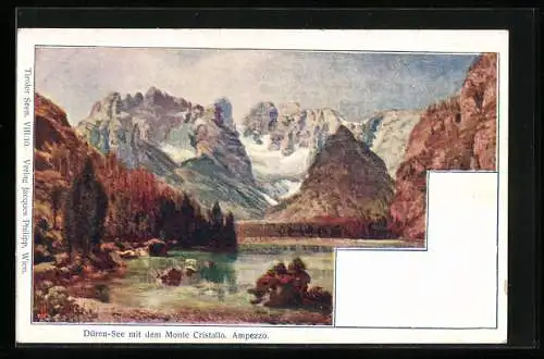 Künstler-AK Philipp + Kramer Nr. VIII /10: Cortina, Dürrensee mit dem Monte-Cristallo