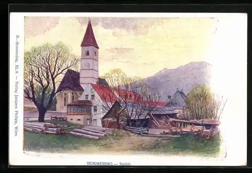 Künstler-AK Semmering, Ortsansicht mit Kirche