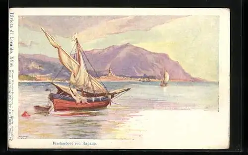 Künstler-AK Philipp + Kramer Nr. XV /6: Riviera di Levante, Fischerboot von Rapallo