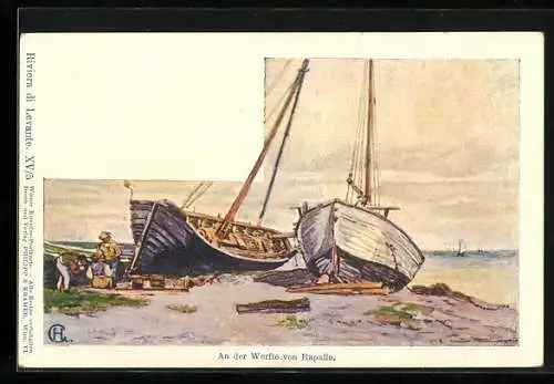 Künstler-Lithographie Philipp + Kramer Nr. XV /5: Riviera di Levante, An der Werft von Rapallo