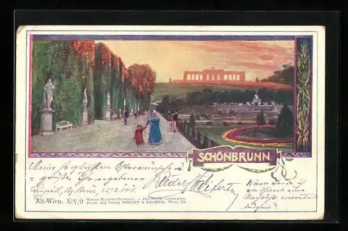 Künstler-AK Philipp + Kramer Nr. XIV /9: Wien, Schönbrunn, Partie im Park