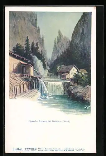 Künstler-AK Kufstein, Mühle in der Sparchenklamm