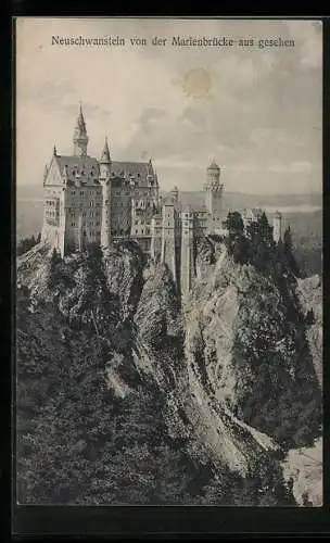 AK Schloss Neuschwanstein, von der Marienbrücke aus gesehen