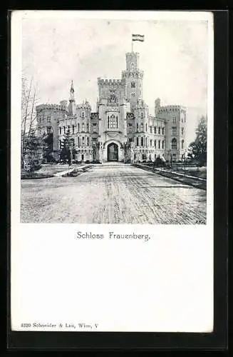 AK Schloss Frauenberg, Eingang mit Parkanlage und wehender Flagge