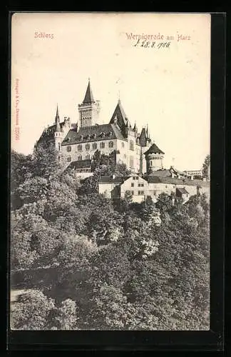 AK Werningerode am Harz, Schloss, Gesamtansicht in Waldlandschaft