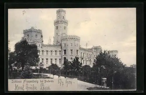 AK Schloss Frauenberg bei Budweis, von aussen mit Parkanlage