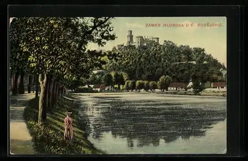 AK Schloss Frauenberg, Zámek Hluboká, Strassenpartie am Wasser