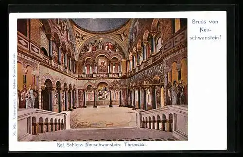 AK Schloss Neuschwanstein, Innenansicht des Thronsaals