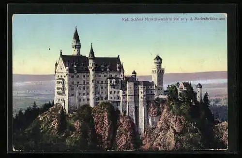 AK Neuschwanstein, Kgl. Schloss von der Marienbrücke aus