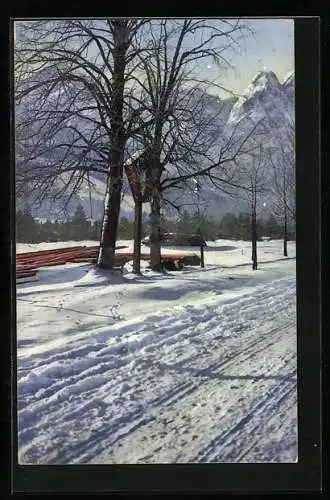 AK Photochromie NR 2906: Flurkreuz im Gebirge im Winter