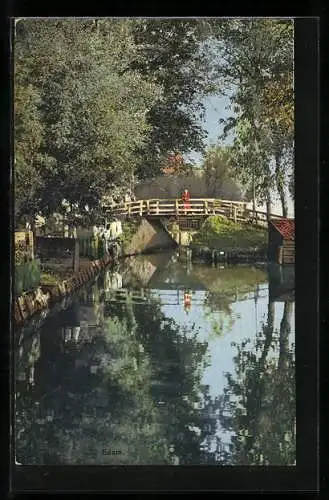 Künstler-AK Photochromie Nr.2949: Brücke über einen Teich