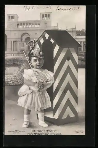 AK Die erste Wache!, Prinz Wilhelm mit Garde du Corps-Helm