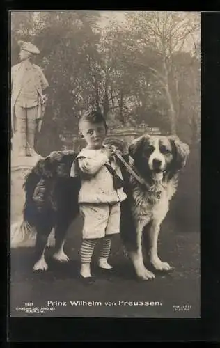 AK Portrait Prinz Wilhelm mit Hund vor einer Studiokulisse