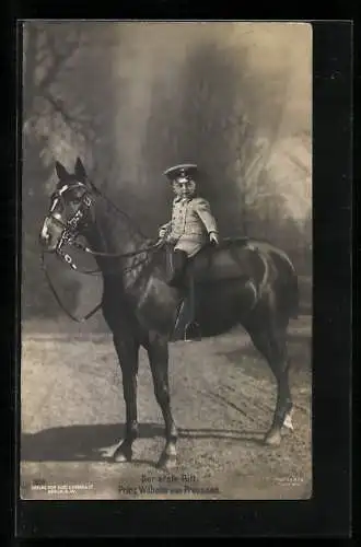 AK Erster Ritt des Kronprinzen Wilhelm von Preussen in jungen Jahren, Pferd