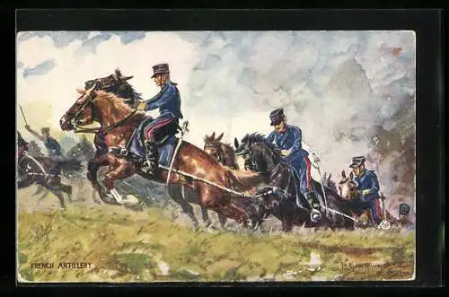 Künstler-AK French Artillery on horse-back