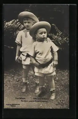 AK Prinz Louis Feridnand und Prinz Wilhelm von Preussen als Kleinkinder mit Cowboyhüten