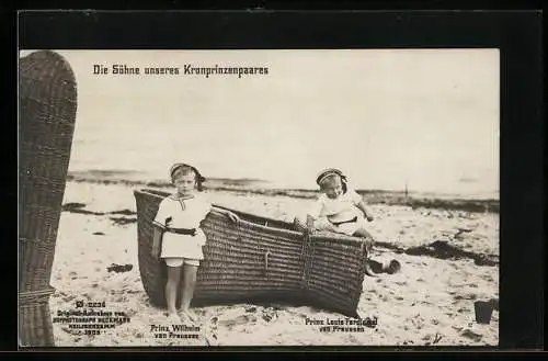 AK Prinz Wilhelm von Preussen, Prinz Louis Ferdinand v. Preussen mit umgefallenen Strandkorb