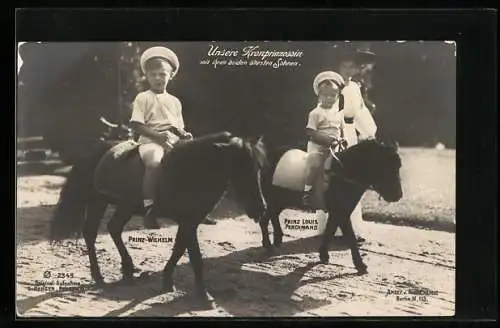 AK Prinz Louis Ferdinand und Prinz Wilhelm auf kleinen Ponys