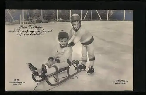 AK Prinz Louis Ferdinand und Prinz Wilhelm auf der Eisbahn